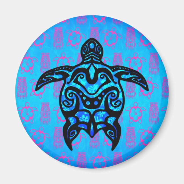 Tribal Turtle Hibiscus Magnet (Front)