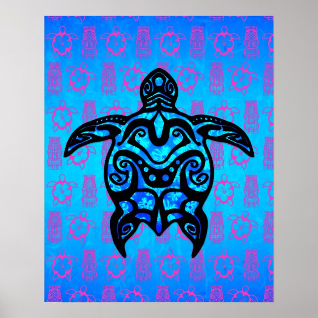 Tribal Turtle Hibiscus Poster (Front)