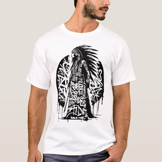 Tribal Urban Shaman Graffiti T-Shirt . Street Art. (Front)