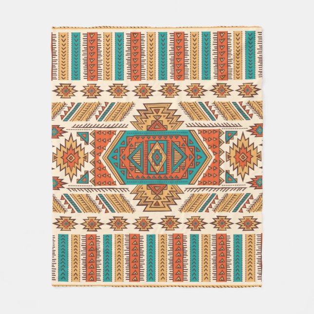 Tribal vintage ethnic seamless illustration fleece blanket (Front)