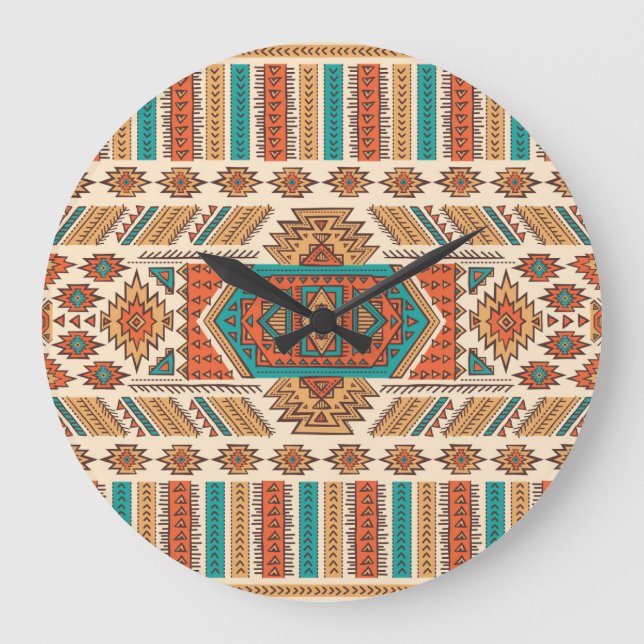Tribal Vintage: Ethnic Seamless Pattern Large Clock (Front)