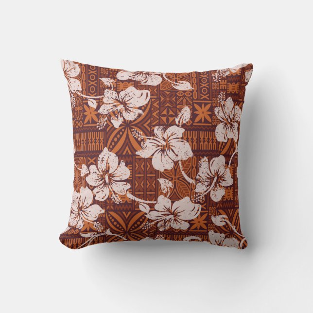 Tribal vintage Hawaiian hibiscus flowers wallpaper Cushion (Front)