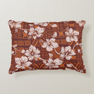 Tribal vintage Hawaiian hibiscus flowers wallpaper Decorative Cushion