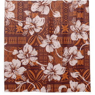 Tribal vintage Hawaiian hibiscus flowers wallpaper Shower Curtain
