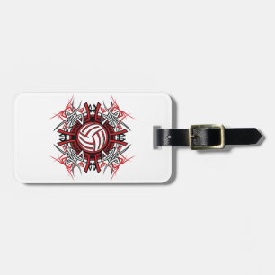 Tribal Volleyball Mandala Red and Black Sports  Luggage Tag