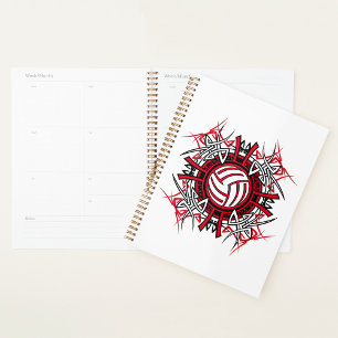 Tribal Volleyball Mandala Red and Black Sports  Planner