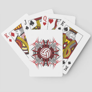 Tribal Volleyball Mandala Red and Black Sports Playing Cards