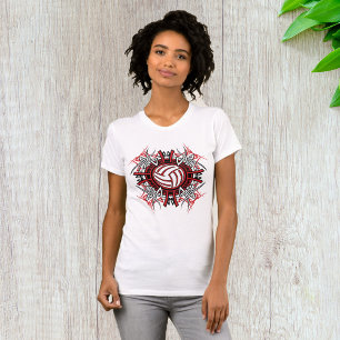 Tribal Volleyball Mandala Red and Black Sports  T-Shirt