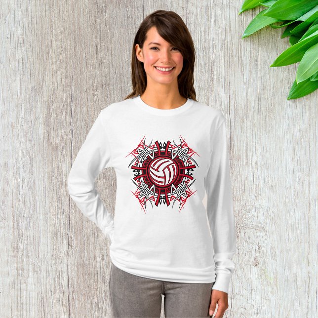 Tribal Volleyball Mandala Red and Black Sports  T-Shirt (Creator Uploaded)