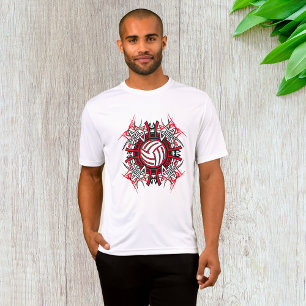 Tribal Volleyball Mandala Red and Black Sports  T-Shirt