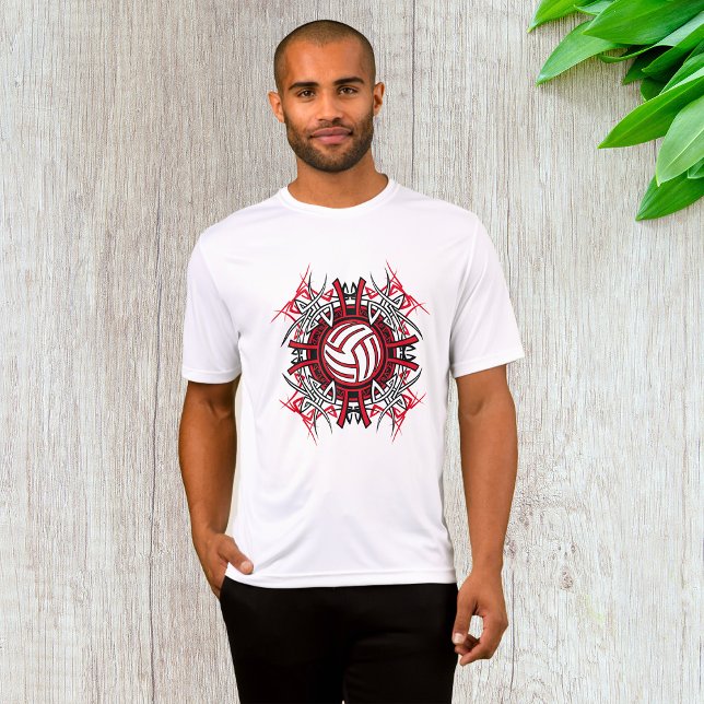 Tribal Volleyball Mandala Red and Black Sports  T-Shirt (Creator Uploaded)