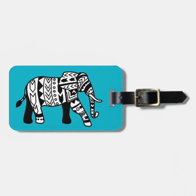 Tribal Walking Elephant Luggage Tag (Front Horizontal)