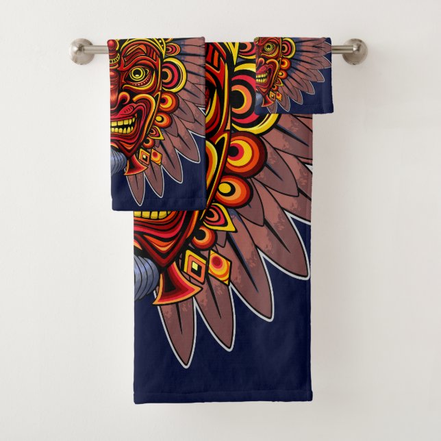 Tribal Warrior King Ritual Mask Bath Towel Set (Insitu)