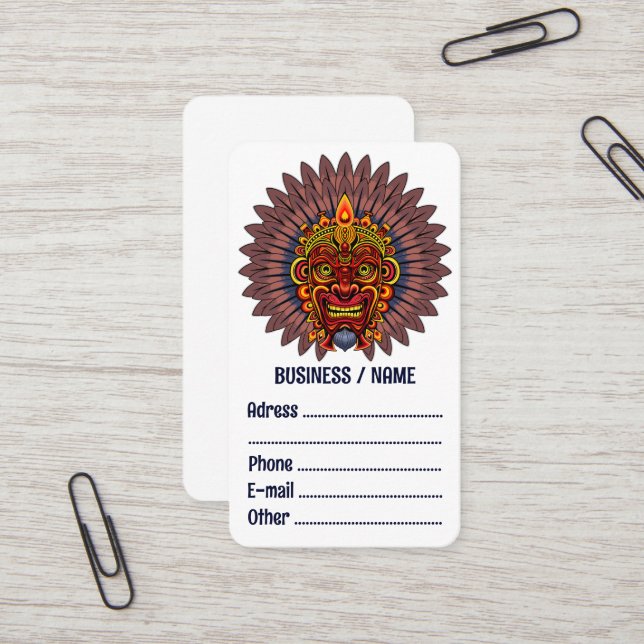 Tribal Warrior King Ritual Mask Business Card (Front/Back In Situ)