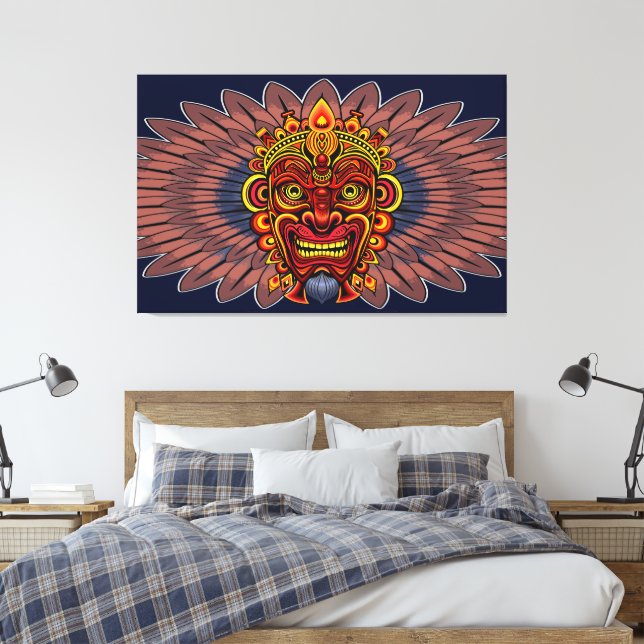 Tribal Warrior King Ritual Mask Canvas Print (Insitu(Bedroom))