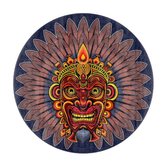 Tribal Warrior King Ritual Mask Cutting Board (Front)