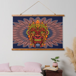 Tribal Warrior King Ritual Mask Hanging Tapestry