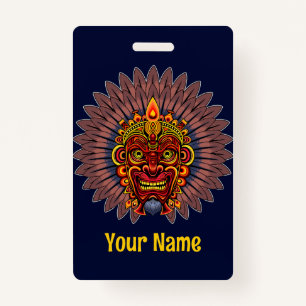 Tribal Warrior King Ritual Mask ID Badge