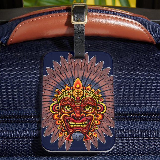 Tribal Warrior King Ritual Mask Luggage Tag (Front Insitu 2)