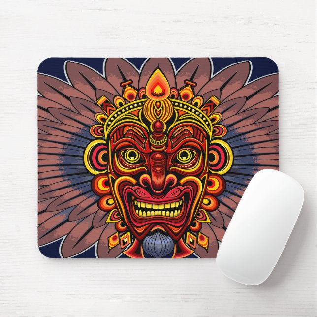 Tribal Warrior King Ritual Mask Mouse Pad (With Mouse)