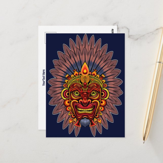 Tribal Warrior King Ritual Mask Postcard (Front/Back In Situ)