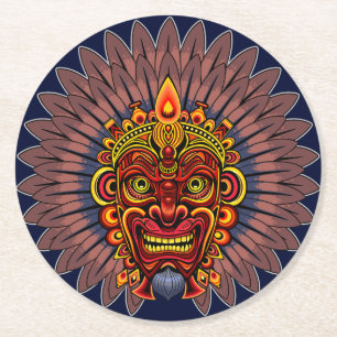 Tribal Warrior King Ritual Mask Round Paper Coaster