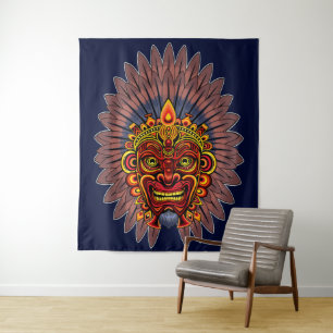 Tribal Warrior King Ritual Mask Tapestry