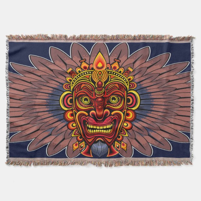 Tribal Warrior King Ritual Mask Throw Blanket (Front)