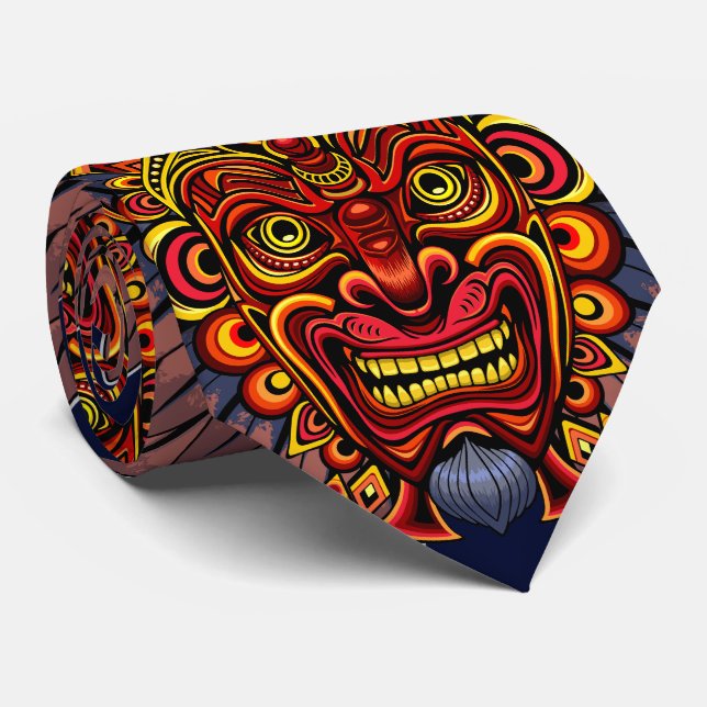 Tribal Warrior King Ritual Mask Tie (Rolled)