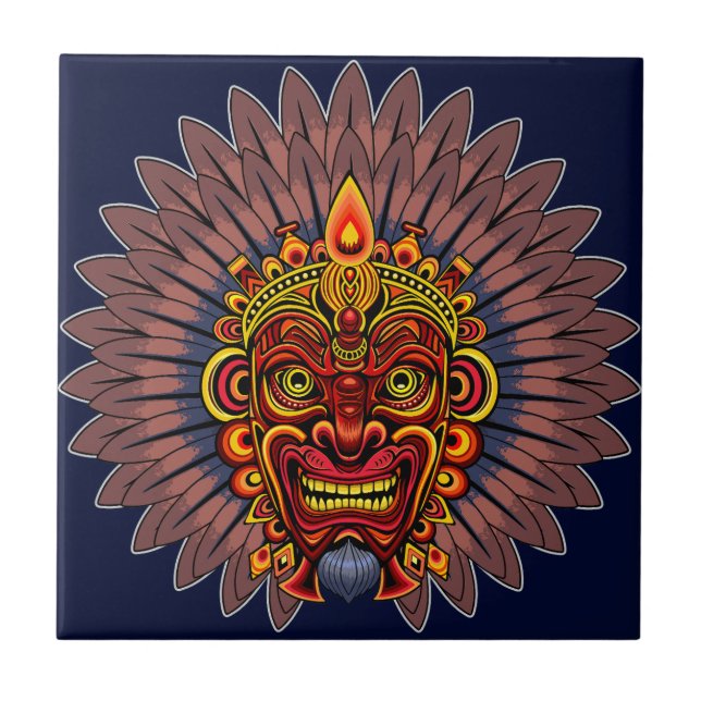 Tribal Warrior King Ritual Mask Tile (Front)