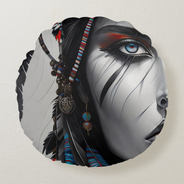 Tribal Warrior Round Cushion (Front)