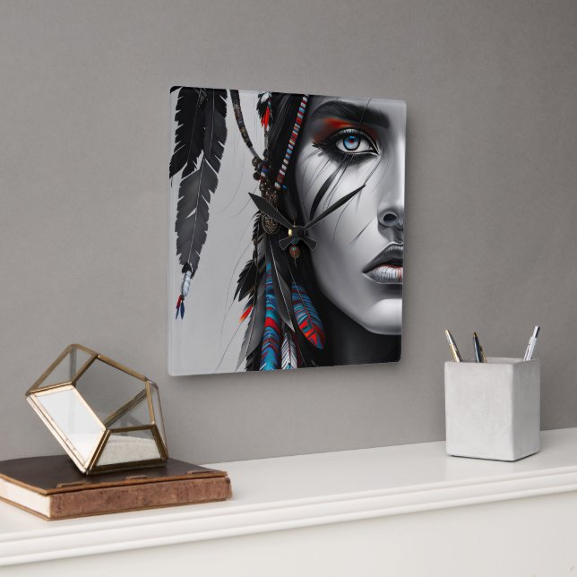 Tribal Warrior Square Wall Clock (Office)
