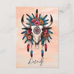 Tribal Watercolor Floral Cow Skull Wedding QR code Enclosure Card