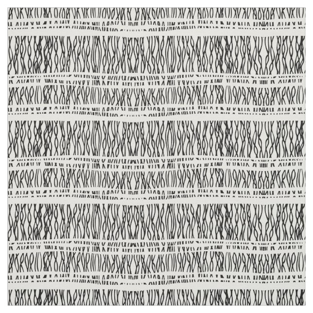 Tribal weave black white drawn pattern fabric (Swatch)