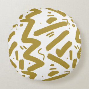 Tribal White and Gold Round Cushion