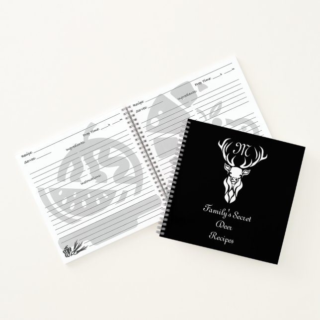 Tribal White Deer Silhouette Monogram Venison Notebook (Inside)