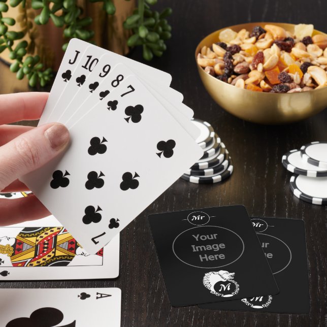Tribal White Wolf Head Silhouette Laurel Monogram Playing Cards (In Situ)