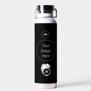 Tribal White Wolf Head Silhouette Laurel Monogram Water Bottle