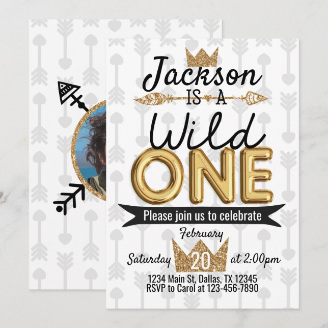 Tribal Wild One Birthday Party Invitation Crown (Front/Back)