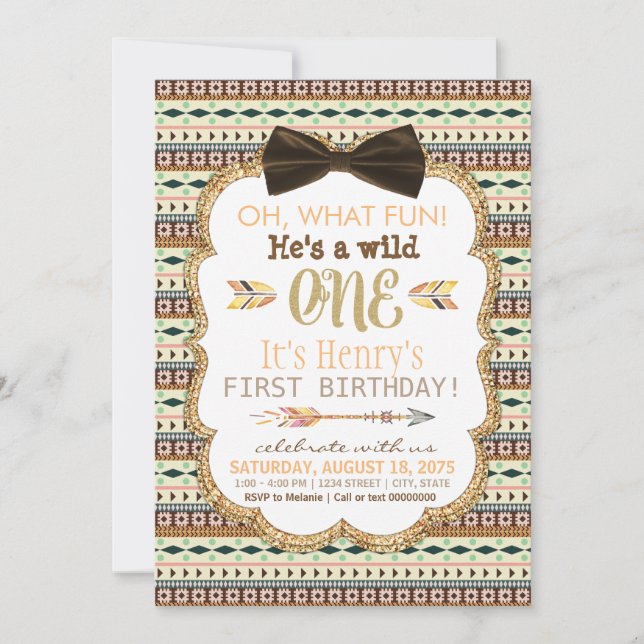 Tribal Wild One Boys First Birthday Party Invitation (Front)
