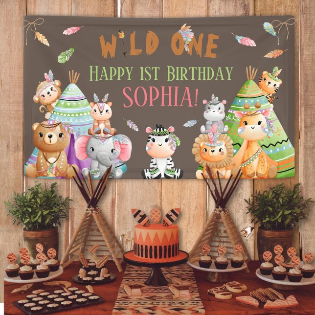 Tribal Wild One Safari Woodland Birthday Party  Banner (Creator Uploaded)