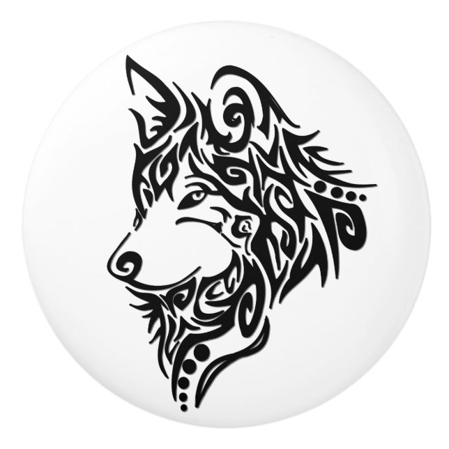Tribal Wolf Ceramic Knob (Front)