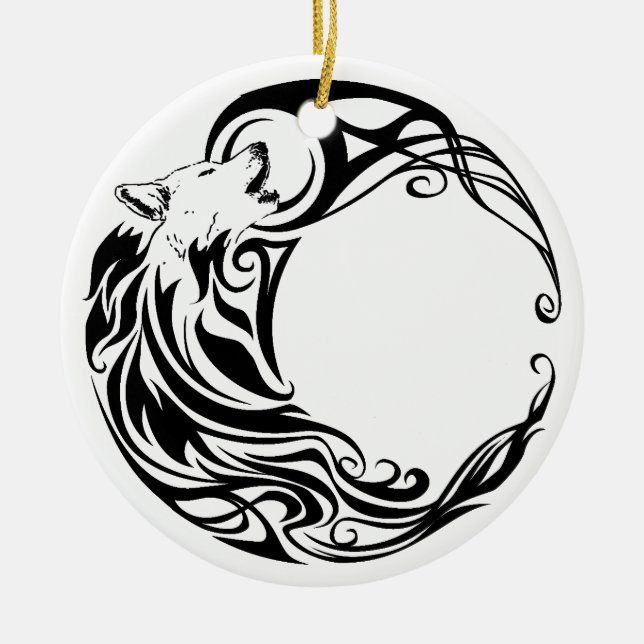Tribal Wolf Ceramic Tree Decoration (Front)