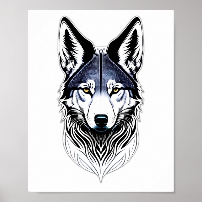 Tribal Wolf Face Design Poster (Front)