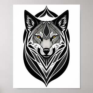 Tribal Wolf Face Design Poster