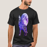Tribal Wolf Howling at Moon T-Shirt | Mystical Blu