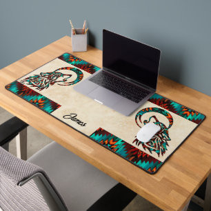 Tribal Wolf Howling At The Moon Desk Mat