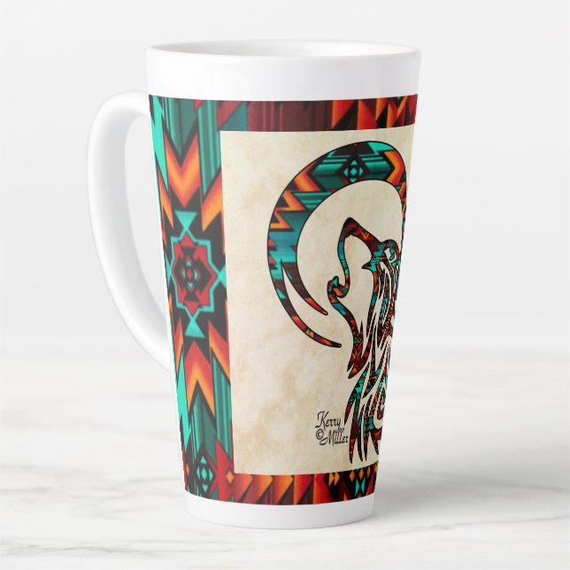 Tribal Wolf Howling At The Moon  Latte Mug (Left Angle)