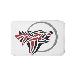 Tribal Wolf Howling Red Black Grey Moon Bath Mat