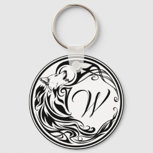 Tribal Wolf Monogram Key Ring